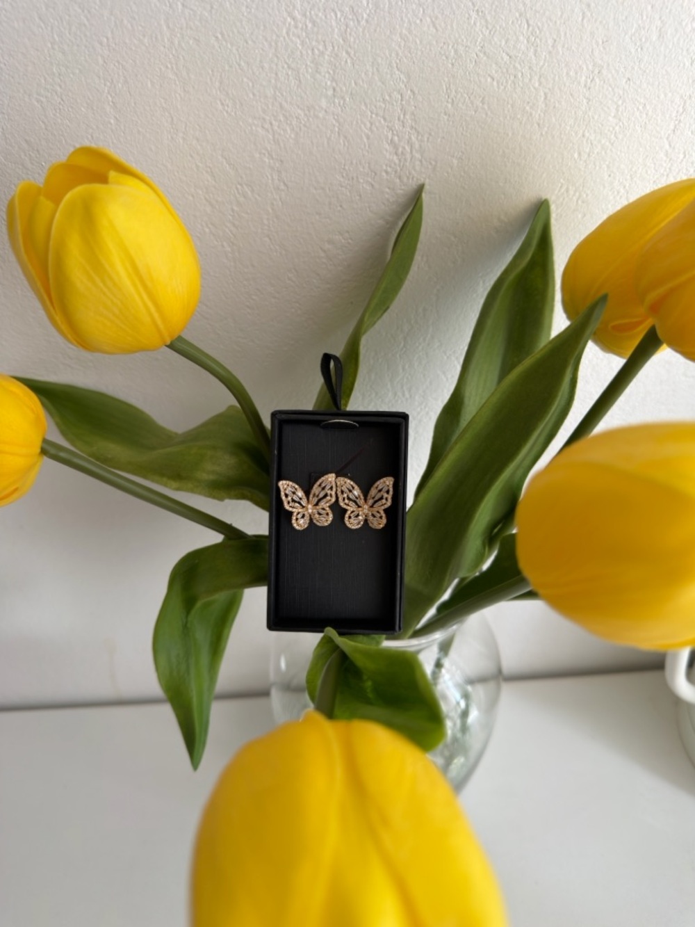 Gold Diamond Simulant Butterfly
Stud Earrings